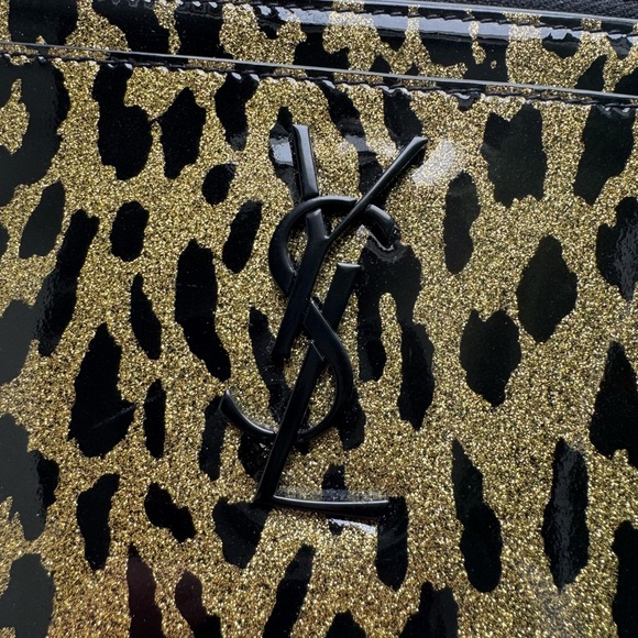 Saint Laurent Patent Glitter Leopard Zip Pouch Wallet - Picture 6 of 7